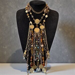 One-of-a-Kind Upcycled Coin & Glass Bead Layered Statement Necklace VTG Parts